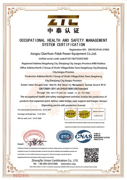Cina Jiangsu Qianyuanfeida  electric equipment Co.,Ltd Sertifikasi
